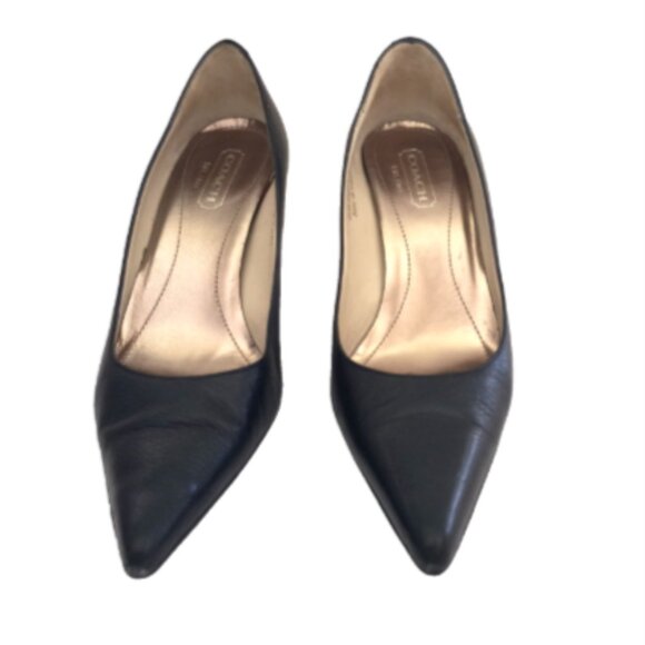 Coach Black Leather Stiletto Pumps Sz 7.5 Pointed Toe High Heels Made in Italy - Picture 3 of 11